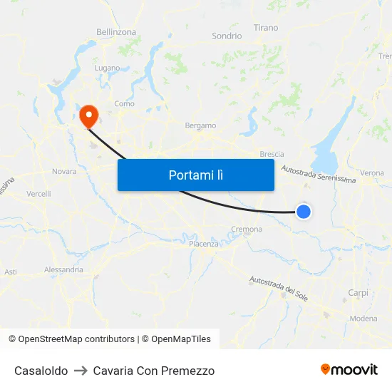 Casaloldo to Cavaria Con Premezzo map