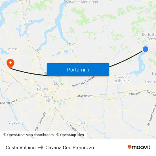 Costa Volpino to Cavaria Con Premezzo map