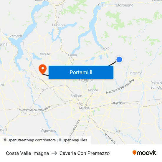 Costa Valle Imagna to Cavaria Con Premezzo map