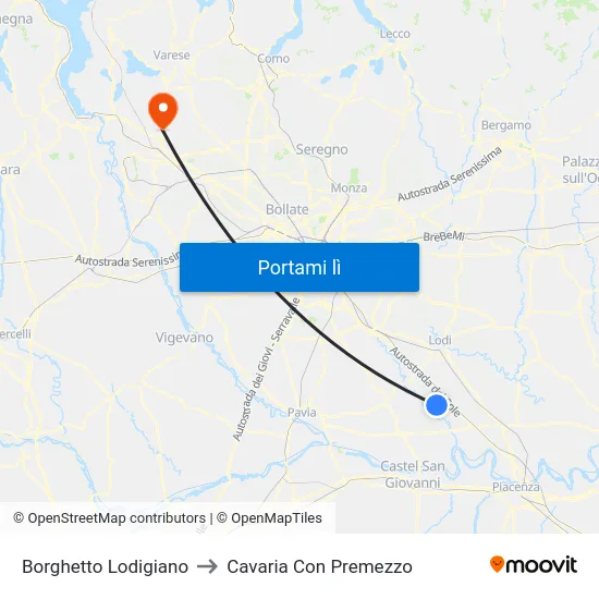 Borghetto Lodigiano to Cavaria Con Premezzo map