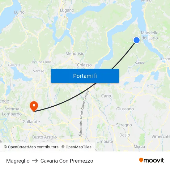 Magreglio to Cavaria Con Premezzo map