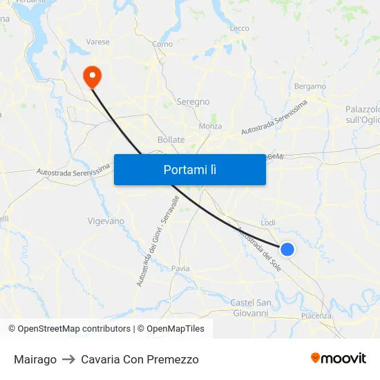 Mairago to Cavaria Con Premezzo map