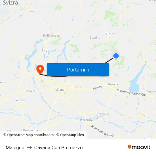 Malegno to Cavaria Con Premezzo map