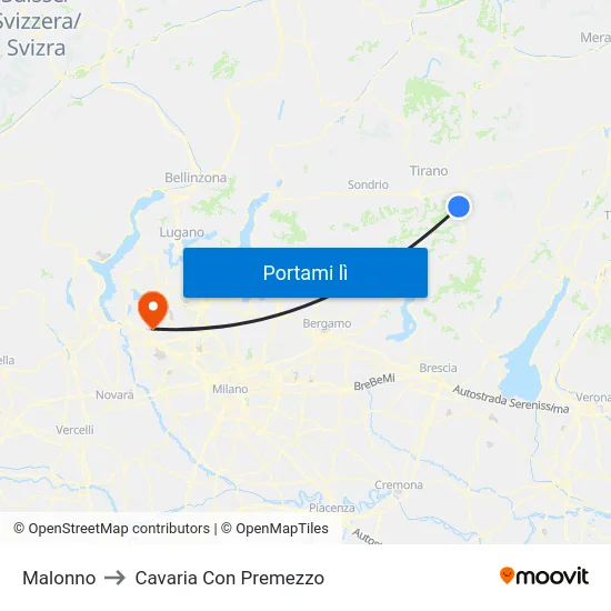 Malonno to Cavaria Con Premezzo map