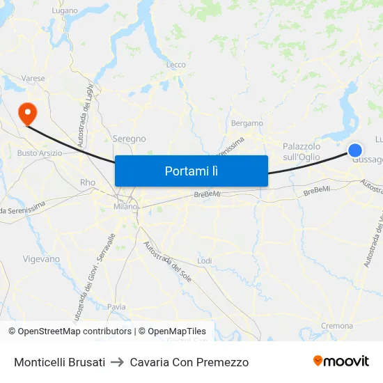 Monticelli Brusati to Cavaria Con Premezzo map