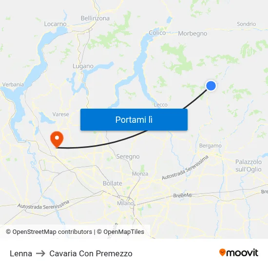 Lenna to Cavaria Con Premezzo map