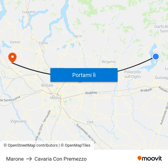 Marone to Cavaria Con Premezzo map