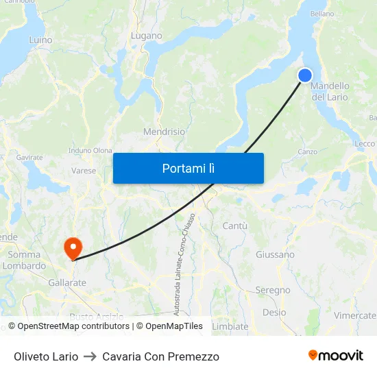 Oliveto Lario to Cavaria Con Premezzo map