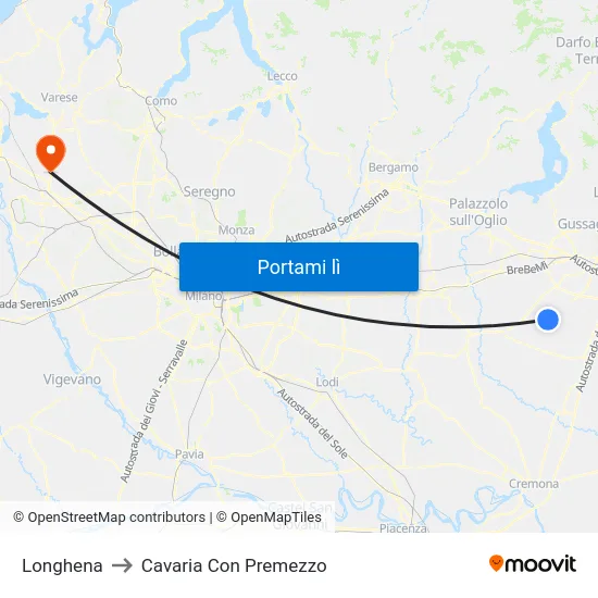 Longhena to Cavaria Con Premezzo map