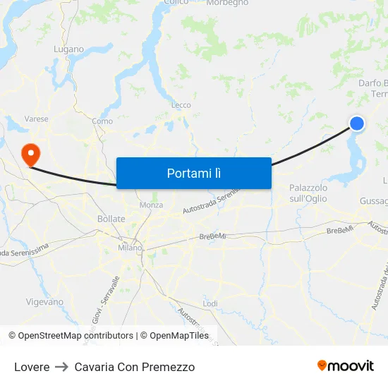 Lovere to Cavaria Con Premezzo map