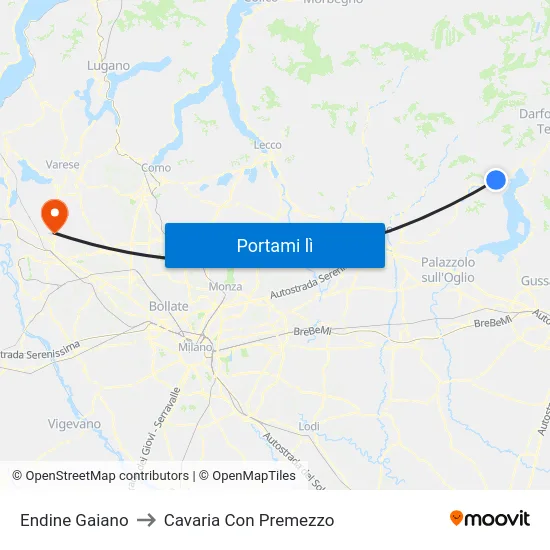 Endine Gaiano to Cavaria Con Premezzo map