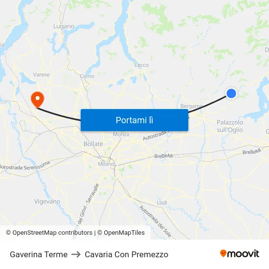 Gaverina Terme to Cavaria Con Premezzo map