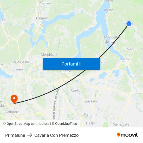 Primaluna to Cavaria Con Premezzo map