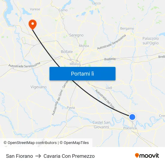 San Fiorano to Cavaria Con Premezzo map