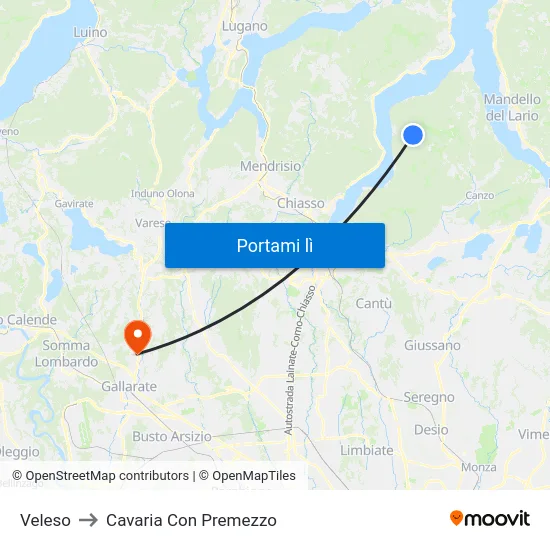 Veleso to Cavaria Con Premezzo map