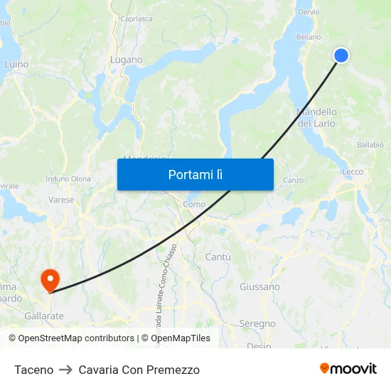 Taceno to Cavaria Con Premezzo map