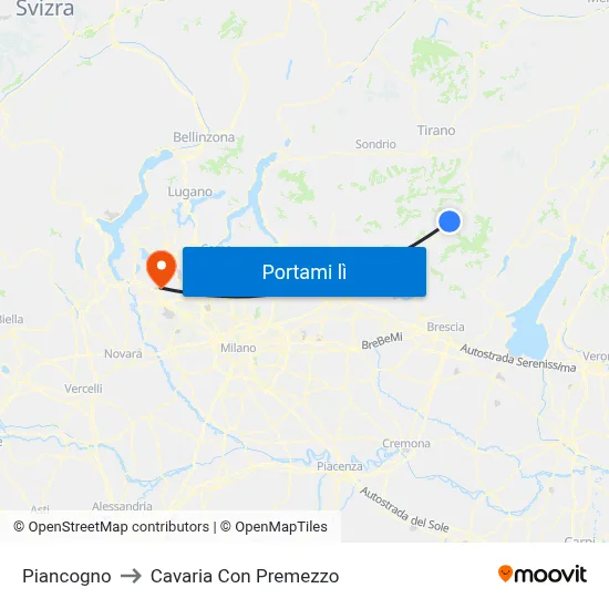 Piancogno to Cavaria Con Premezzo map