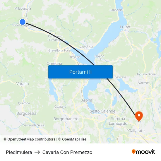 Piedimulera to Cavaria Con Premezzo map