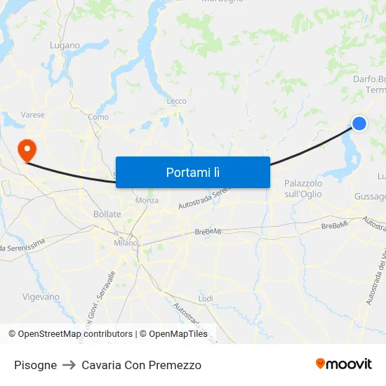 Pisogne to Cavaria Con Premezzo map