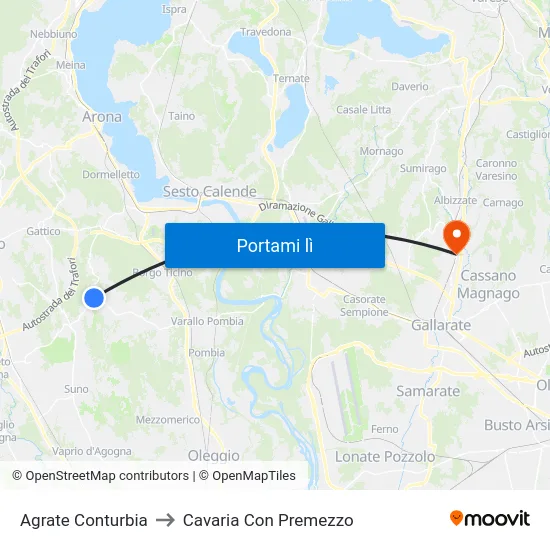 Agrate Conturbia to Cavaria Con Premezzo map