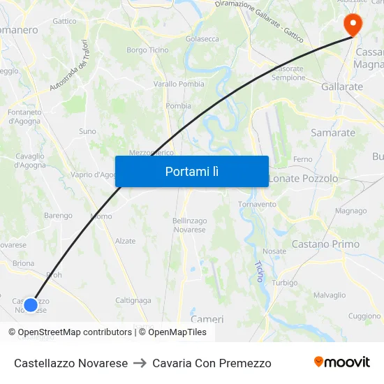 Castellazzo Novarese to Cavaria Con Premezzo map