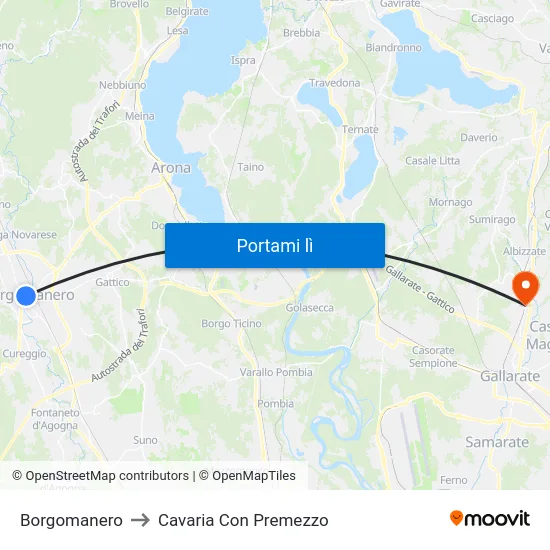 Borgomanero to Cavaria Con Premezzo map