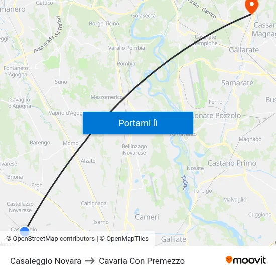Casaleggio Novara to Cavaria Con Premezzo map