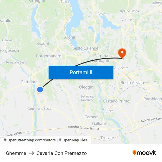 Ghemme to Cavaria Con Premezzo map