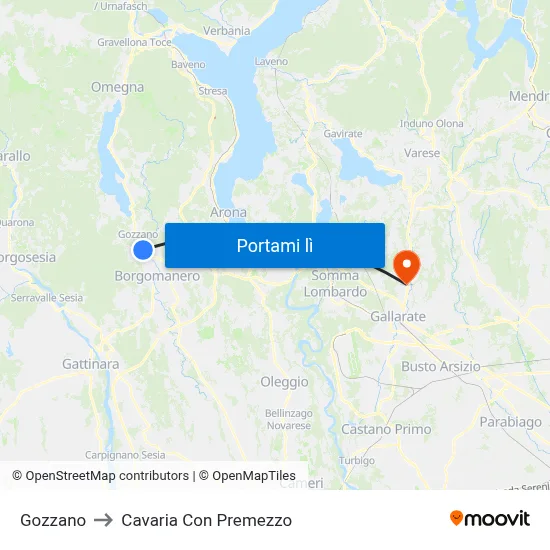 Gozzano to Cavaria Con Premezzo map