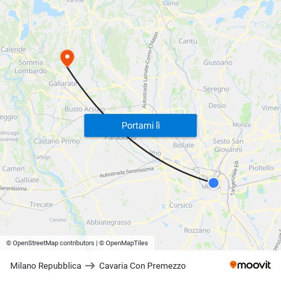 Milano Repubblica to Cavaria Con Premezzo map