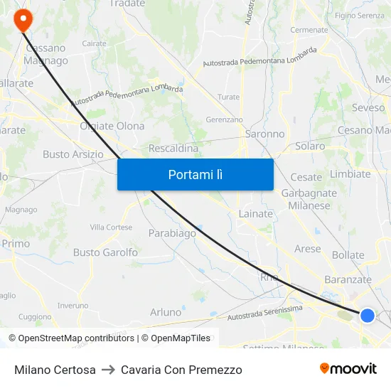 Milano Certosa to Cavaria Con Premezzo map