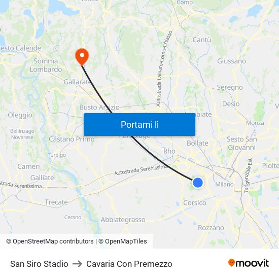 San Siro Stadio to Cavaria Con Premezzo map