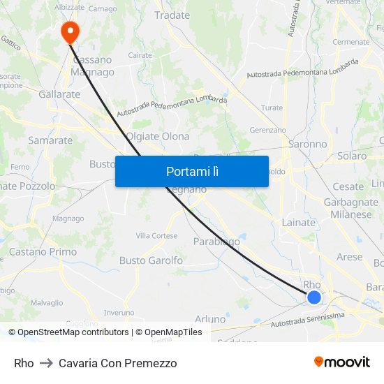 Rho to Cavaria Con Premezzo map