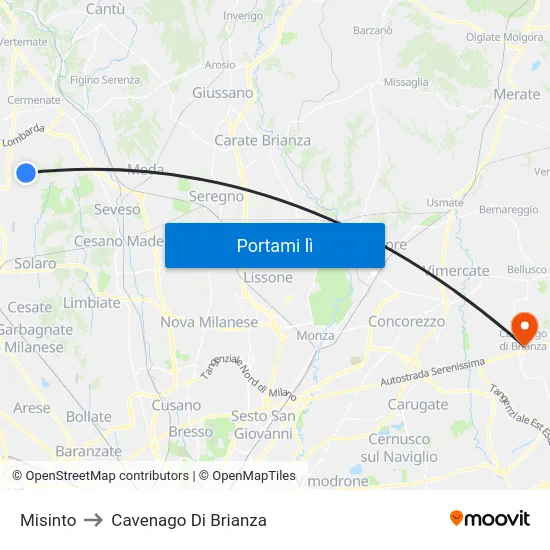 Misinto to Cavenago Di Brianza map
