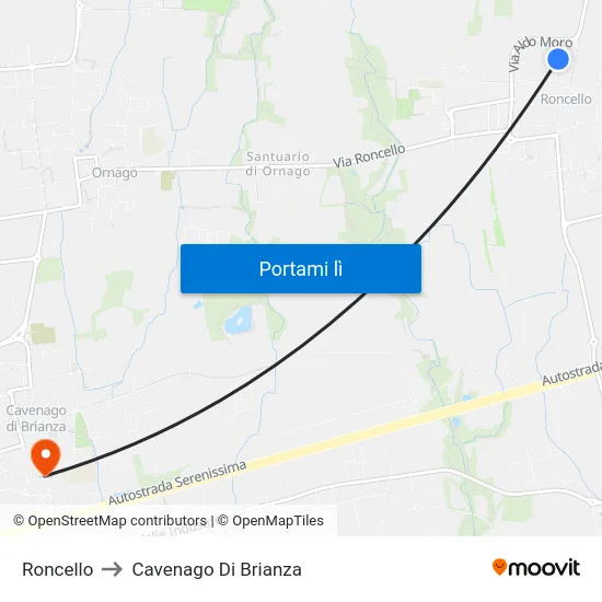 Roncello to Cavenago Di Brianza map