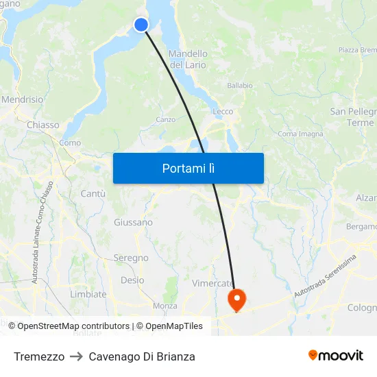Tremezzo to Cavenago Di Brianza map