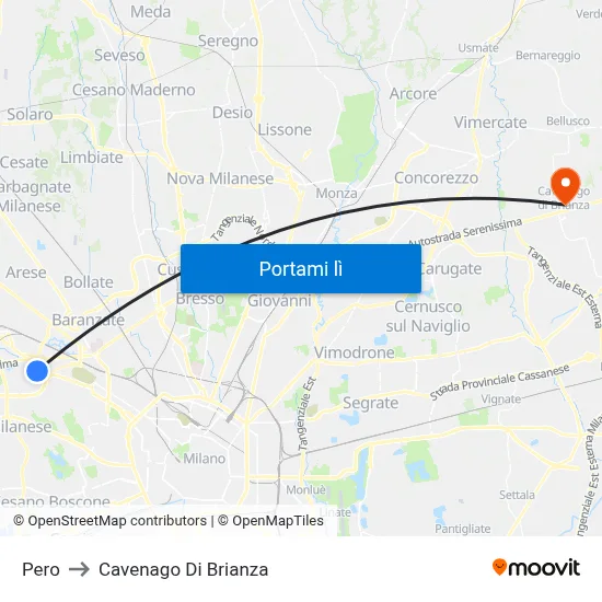 Pero to Cavenago Di Brianza map