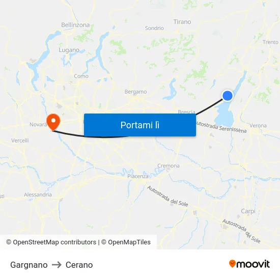 Gargnano to Cerano map