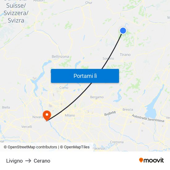 Livigno to Cerano map