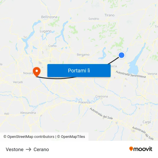 Vestone to Cerano map