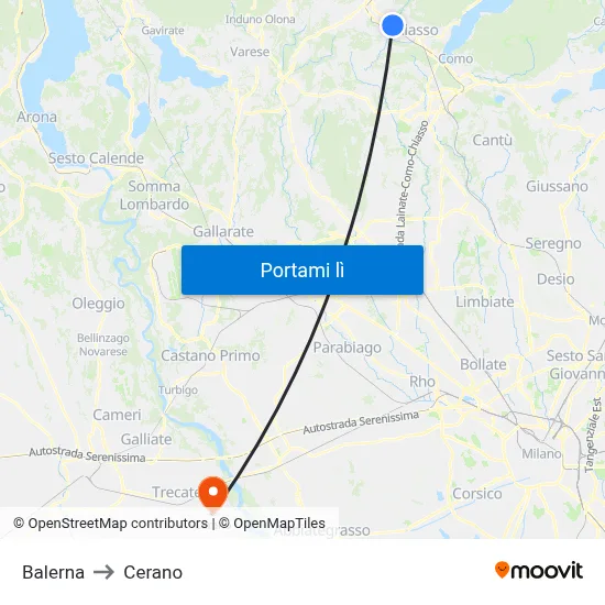 Balerna to Cerano map