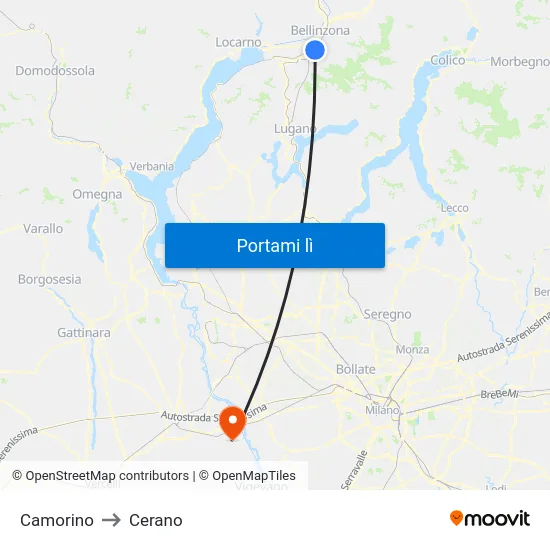 Camorino to Cerano map
