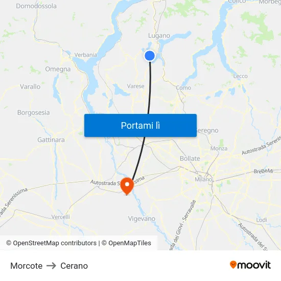 Morcote to Cerano map