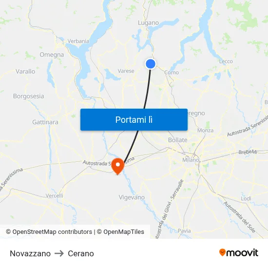 Novazzano to Cerano map