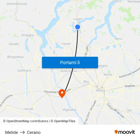 Melide to Cerano map