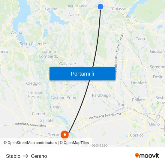 Stabio to Cerano map