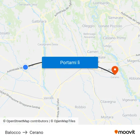 Balocco to Cerano map