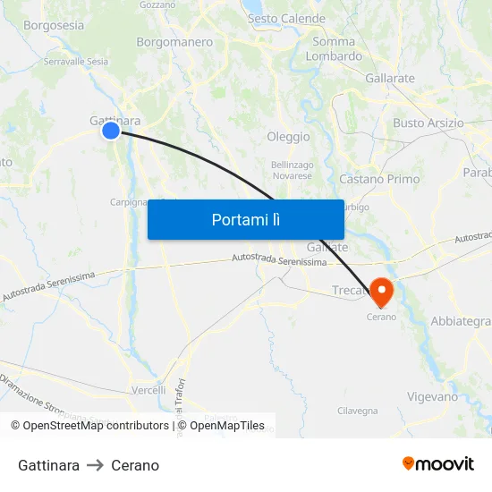 Gattinara to Cerano map