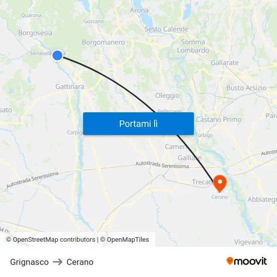 Grignasco to Cerano map