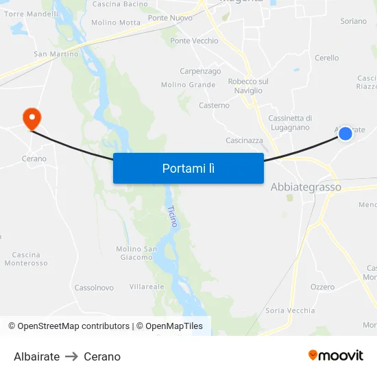 Albairate to Cerano map